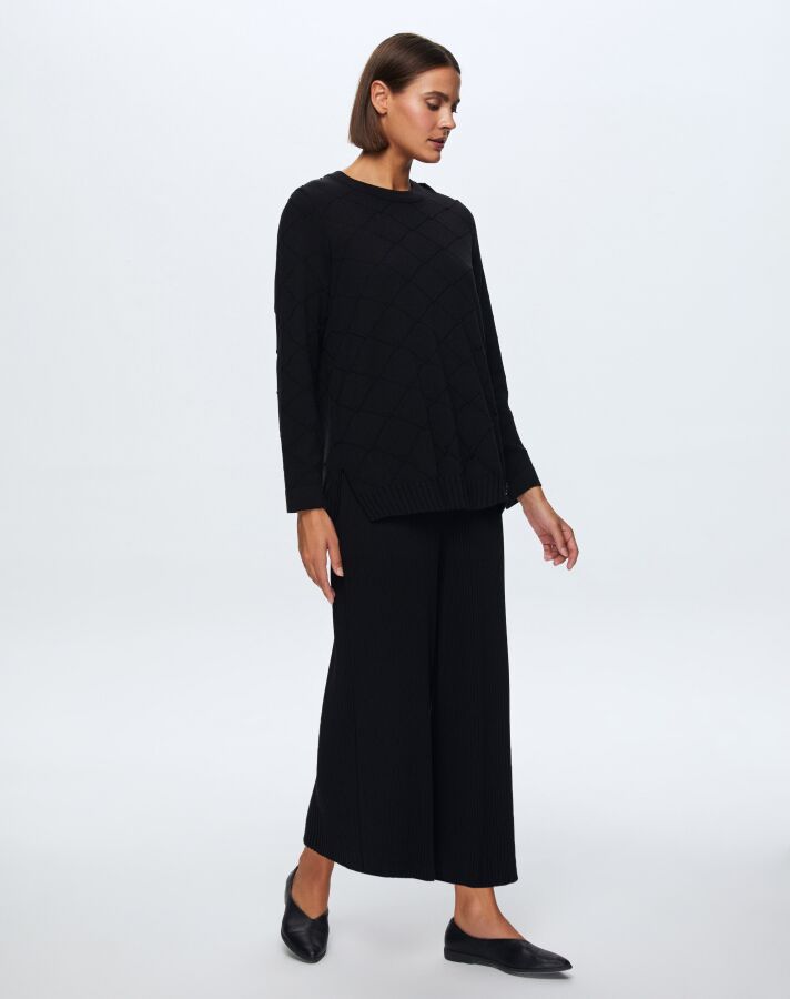 T24K-7012 Lastik Örgü Pantolon Etek BLACK - 1