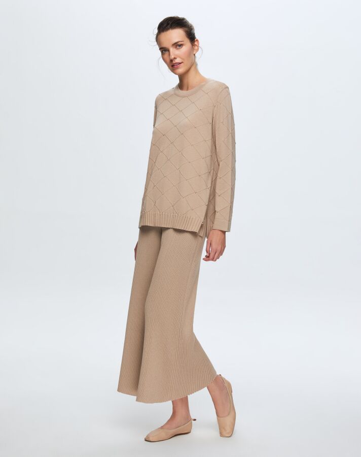 T24K-7012 Lastik Örgü Pantolon Etek CORO-CAMEL - 1