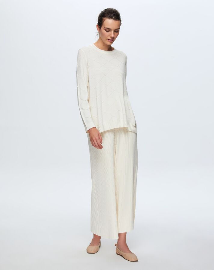 T24K-7012 Lastik Örgü Pantolon Etek FEDE-ECRU - 1