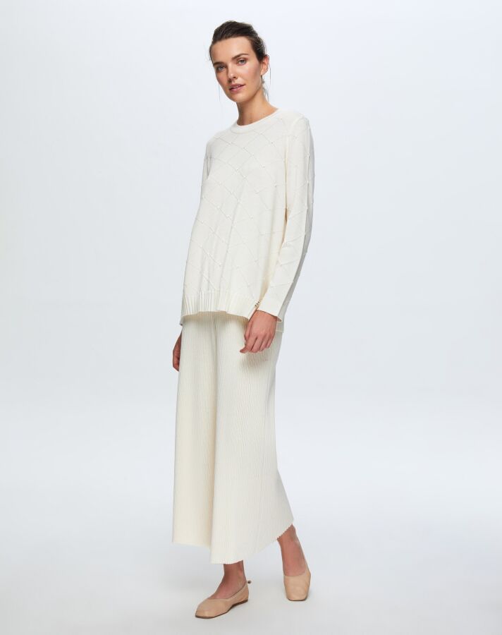 T24K-7012 Lastik Örgü Pantolon Etek FEDE-ECRU - 2