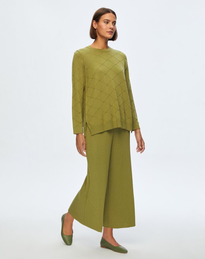 T24K-7012 Lastik Örgü Pantolon Etek FİABA-OLİVE - 1