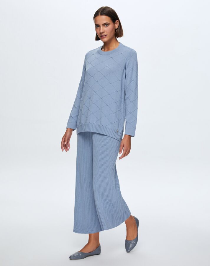 T24K-7012 Lastik Örgü Pantolon Etek OVALE-BLUE - 1