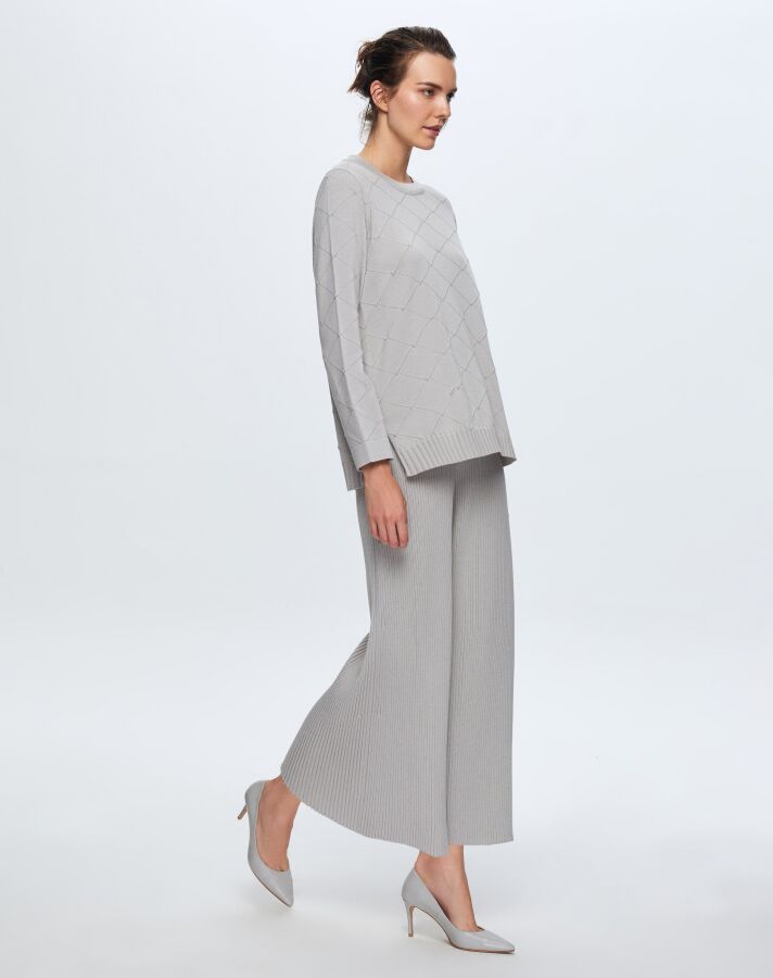 T24K-7012 Lastik Örgü Pantolon Etek VİLLA-GREY - 1
