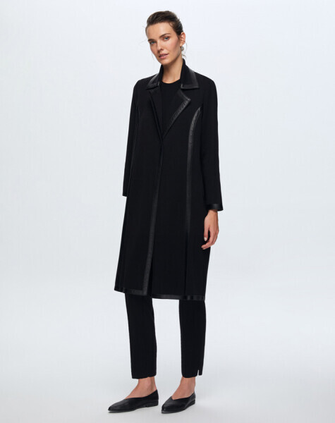 T24K-8005 Kadife Detaylı Triko Manto BLACK 