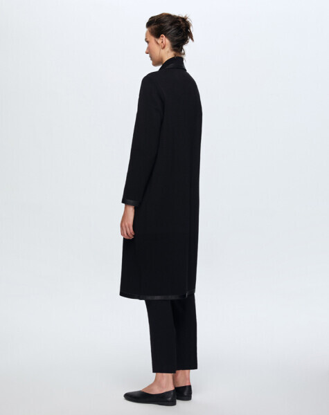 T24K-8005 Kadife Detaylı Triko Manto BLACK - 2