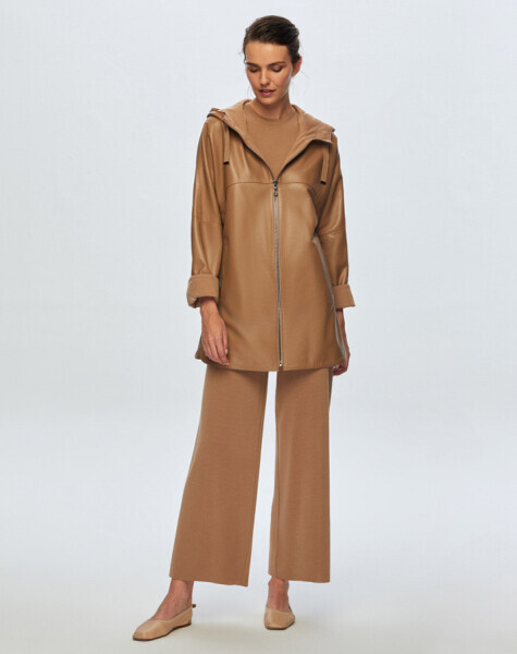 T24K-8006 Triko Astarlı Deri Ceket CAMEL - 1