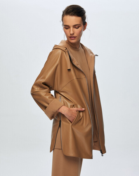 T24K-8006 Triko Astarlı Deri Ceket CAMEL - 3