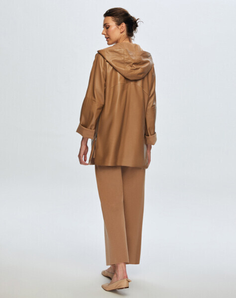 T24K-8006 Triko Astarlı Deri Ceket CAMEL - 4