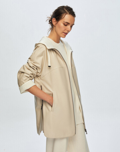 T24K-8006 Triko Astarlı Deri Ceket ECRU 