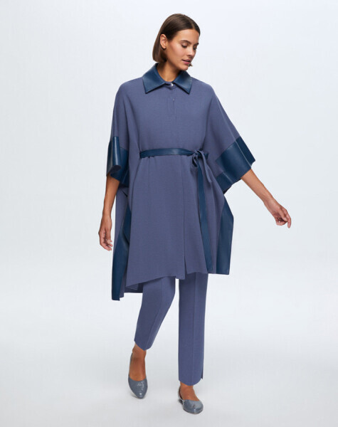 T24K-8007 Deri Detaylı Panço PENNA-DARK BLUE - 1