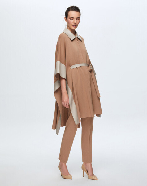 Leather Detailed Poncho - MISS DALIDA (1)