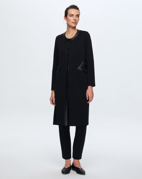 T24K-8009 Cep Detaylı Derili Triko Kap BLACK 