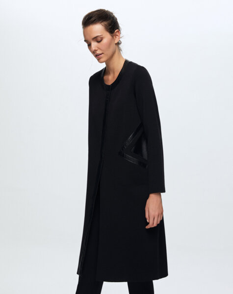 T24K-8009 Cep Detaylı Derili Triko Kap BLACK - 4