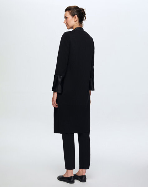 T24K-8010 Ön Patı Deri Detaylı Triko Kap BLACK - 2