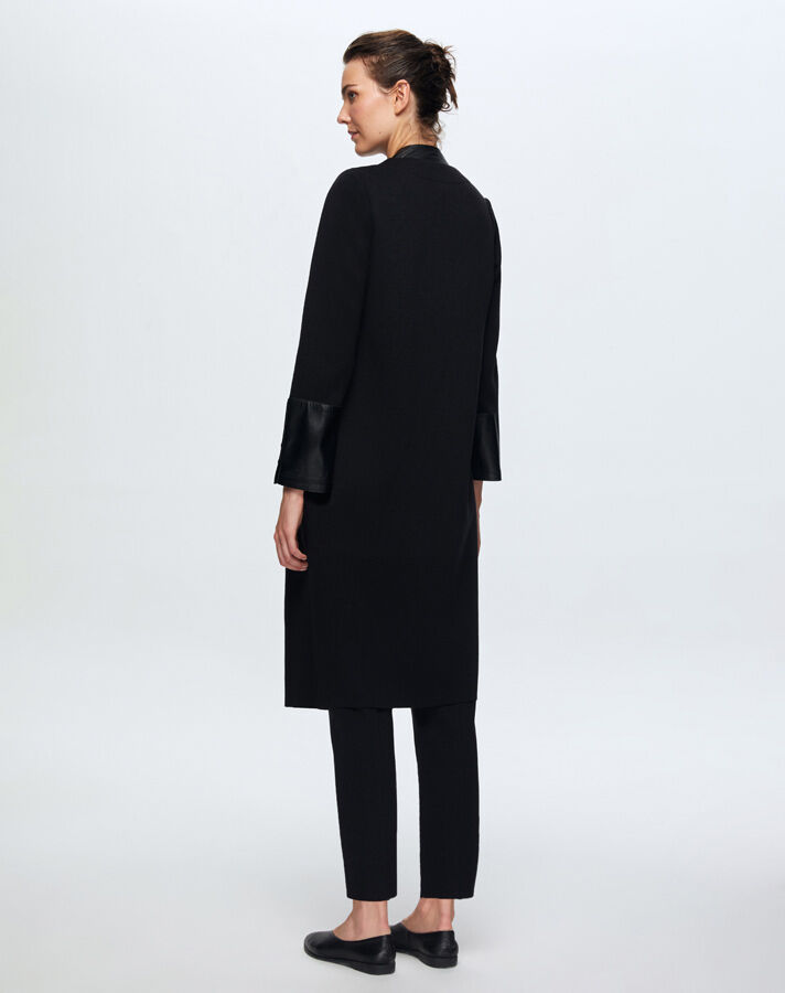 T24K-8010 Ön Patı Deri Detaylı Triko Kap BLACK - 2