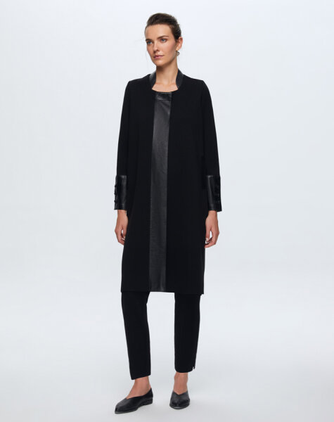 T24K-8010 Ön Patı Deri Detaylı Triko Kap BLACK 