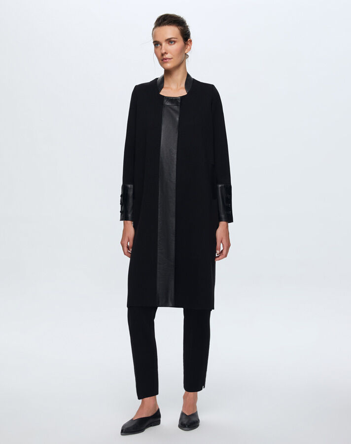 T24K-8010 Ön Patı Deri Detaylı Triko Kap BLACK - 1