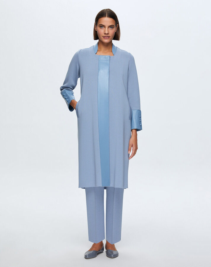 T24K-8010 Ön Patı Deri Detaylı Triko Kap OVALE-BLUE - 1