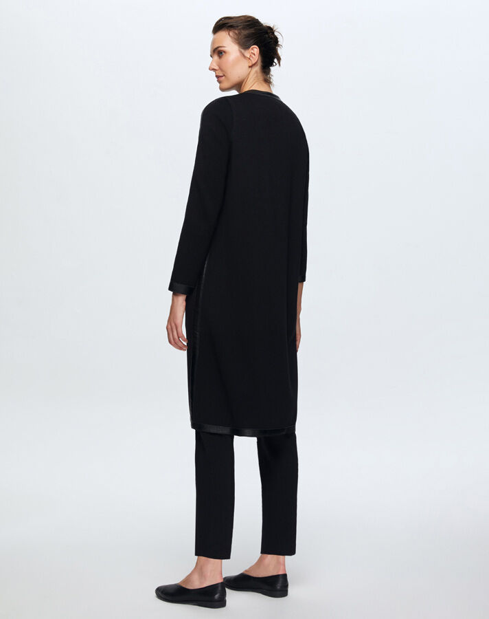 T24K-8011 Deri Detaylı Agraf Kapamalı Triko Kap BLACK - 2