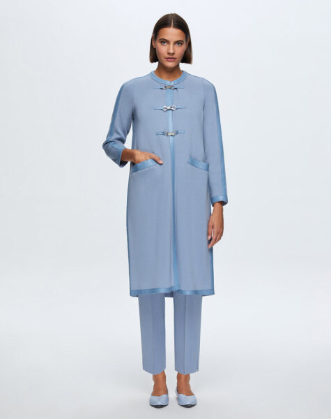 T24K-8011 Deri Detaylı Agraf Kapamalı Triko Kap OVALE-BLUE 