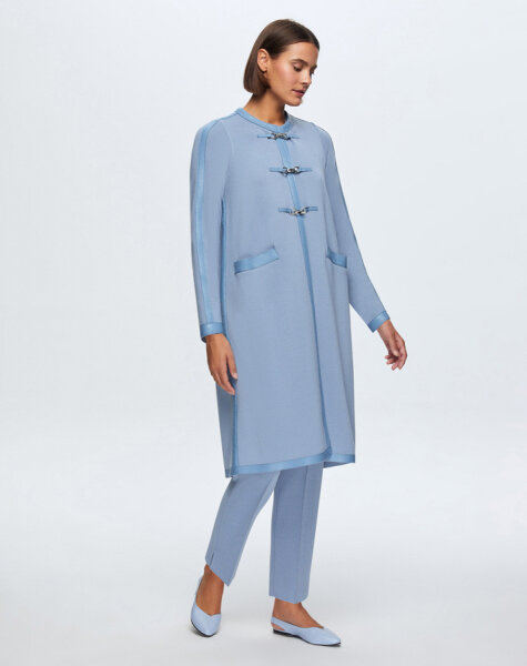 T24K-8011 Deri Detaylı Agraf Kapamalı Triko Kap OVALE-BLUE - 2