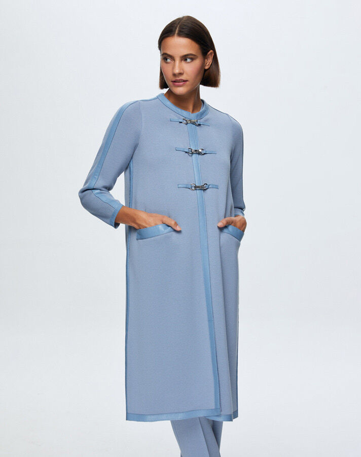 T24K-8011 Deri Detaylı Agraf Kapamalı Triko Kap OVALE-BLUE - 4