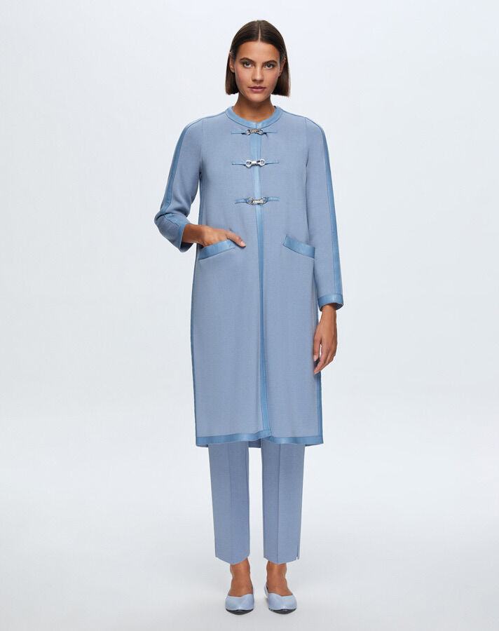 T24K-8011 Deri Detaylı Agraf Kapamalı Triko Kap OVALE-BLUE - 1