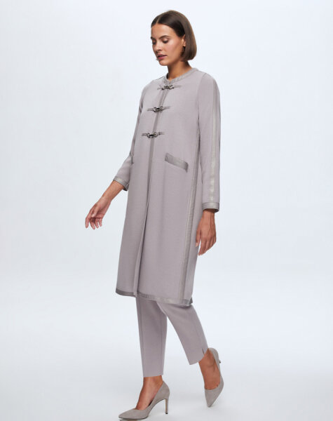 T24K-8011 Deri Detaylı Agraf Kapamalı Triko Kap TERRA-MİLKY - 2