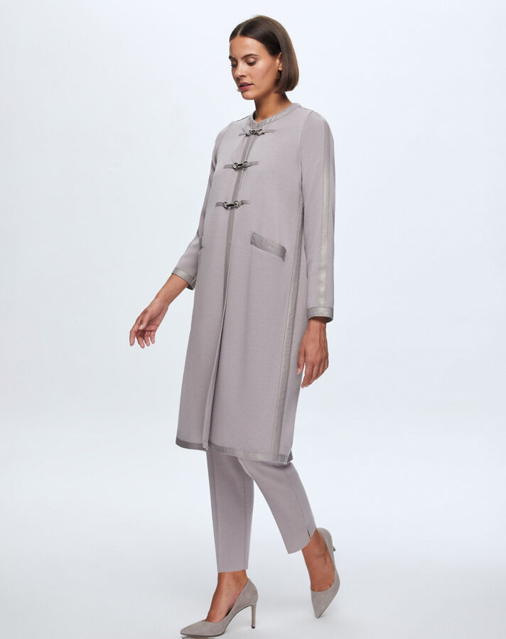 T24K-8011 Deri Detaylı Agraf Kapamalı Triko Kap TERRA-MİLKY - 2