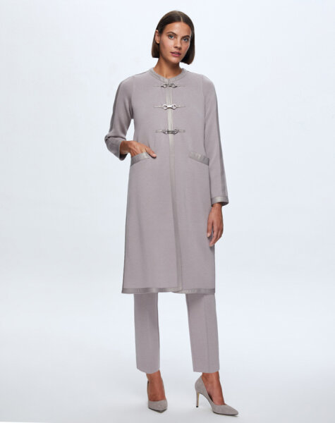 T24K-8011 Deri Detaylı Agraf Kapamalı Triko Kap TERRA-MİLKY 