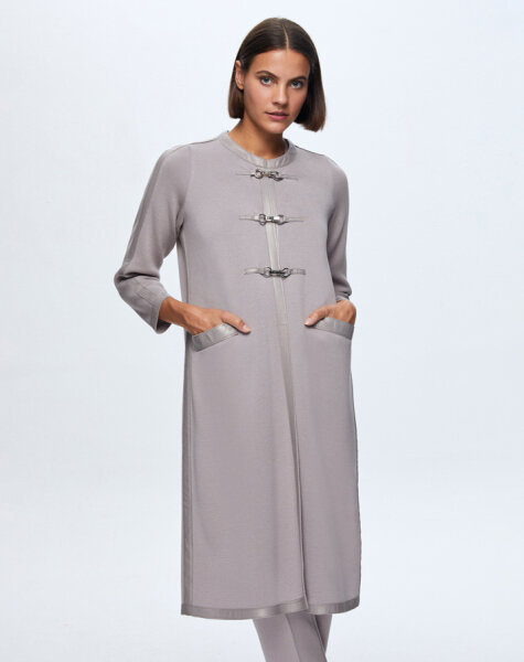 T24K-8011 Deri Detaylı Agraf Kapamalı Triko Kap TERRA-MİLKY - 4