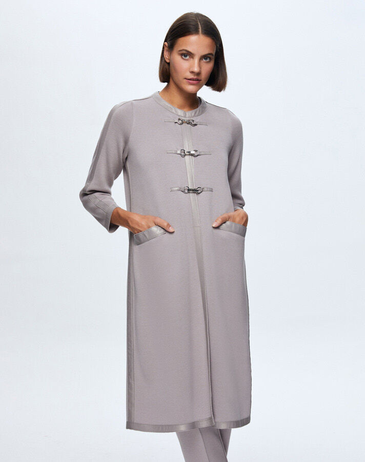 T24K-8011 Deri Detaylı Agraf Kapamalı Triko Kap TERRA-MİLKY - 4