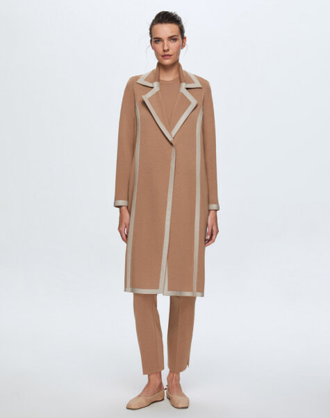 T24K-8012 Deri Detaylı Erkek Yaka Triko Kap COMO-CAREMEL 