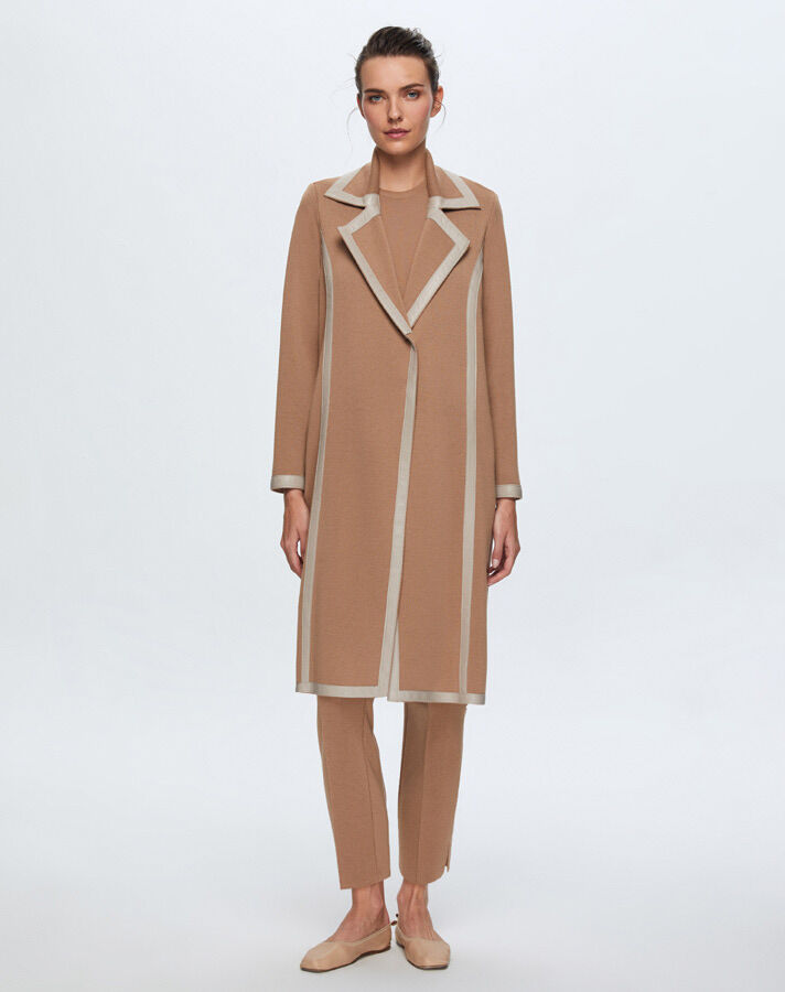 T24K-8012 Deri Detaylı Erkek Yaka Triko Kap COMO-CAREMEL - 1