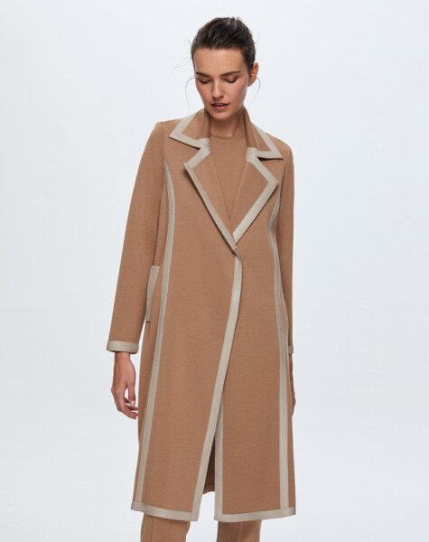 T24K-8012 Deri Detaylı Erkek Yaka Triko Kap COMO-CAREMEL - 2