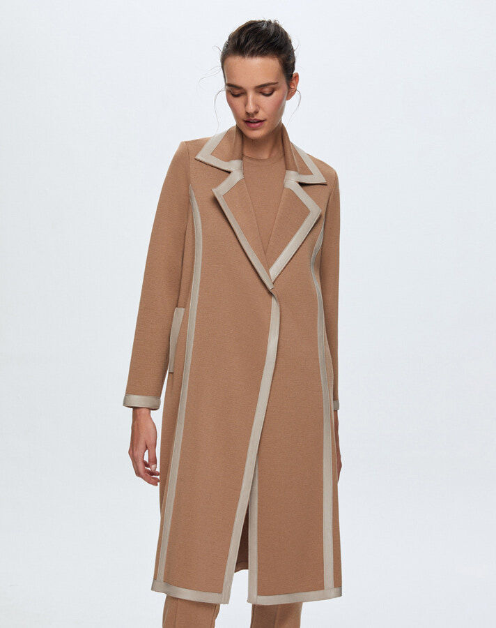 T24K-8012 Deri Detaylı Erkek Yaka Triko Kap COMO-CAREMEL - 2