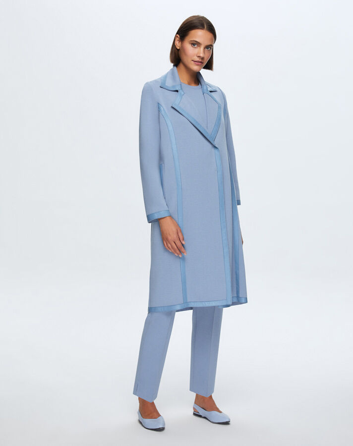 T24K-8012 Deri Detaylı Erkek Yaka Triko Kap OVALE-BLUE - 1