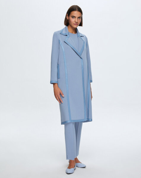 T24K-8012 Deri Detaylı Erkek Yaka Triko Kap OVALE-BLUE - MISS DALIDA (1)