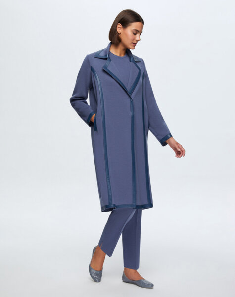 T24K-8012 Deri Detaylı Erkek Yaka Triko Kap PENNA-DARK BLUE 