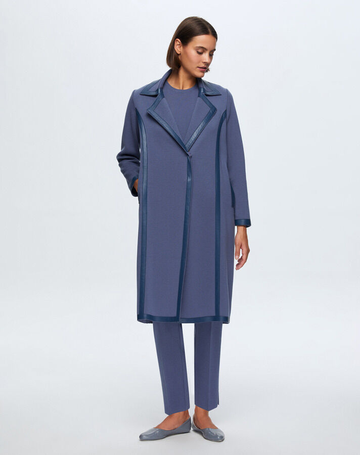 T24K-8012 Deri Detaylı Erkek Yaka Triko Kap PENNA-DARK BLUE - 3