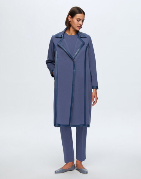 T24K-8012 Deri Detaylı Erkek Yaka Triko Kap PENNA-DARK BLUE - 3