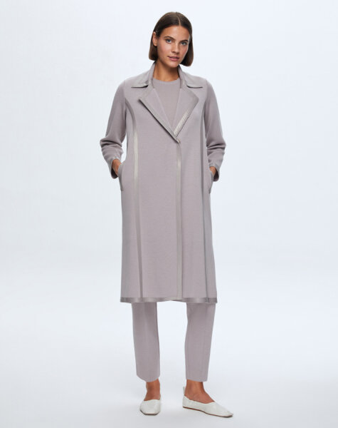 T24K-8012 Deri Detaylı Erkek Yaka Triko Kap TERRA-MİLKY 