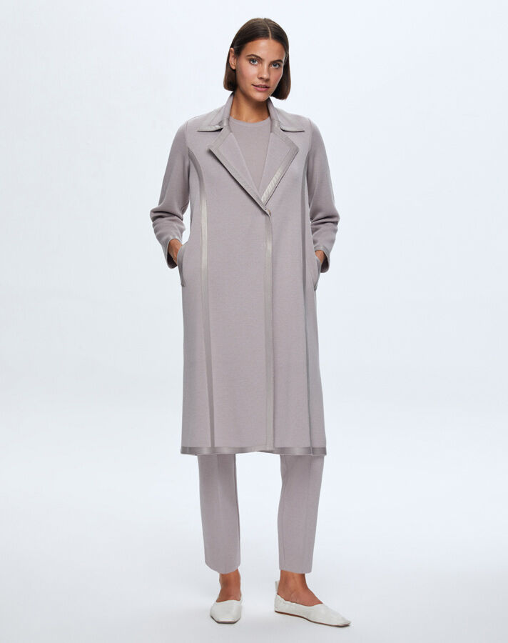 T24K-8012 Deri Detaylı Erkek Yaka Triko Kap TERRA-MİLKY - 1