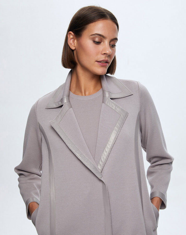 T24K-8012 Deri Detaylı Erkek Yaka Triko Kap TERRA-MİLKY - 4