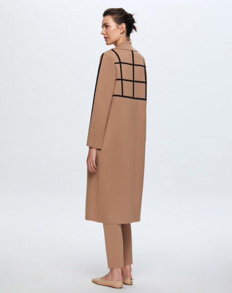 T24K-8013 Kare Desenli Uzun Hırka COMO-CAREMEL - 4