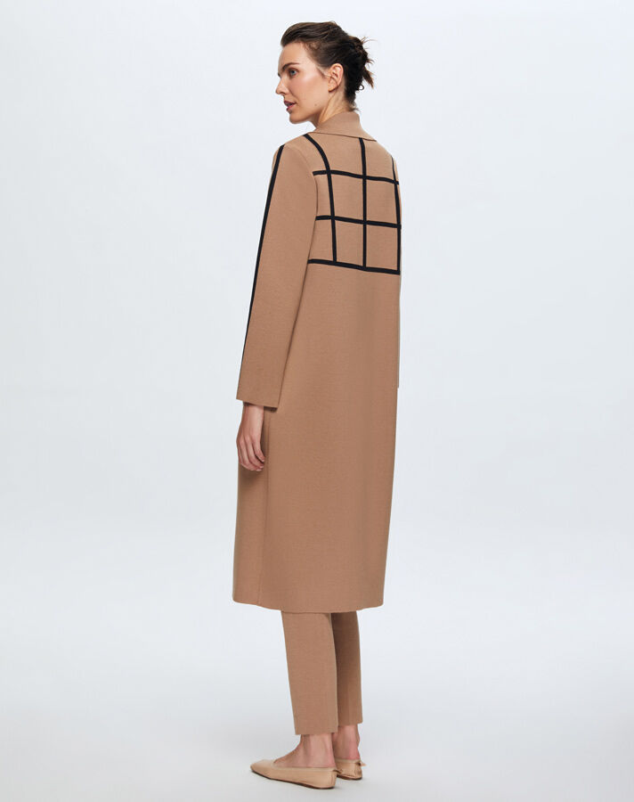 T24K-8013 Kare Desenli Uzun Hırka COMO-CAREMEL - 4