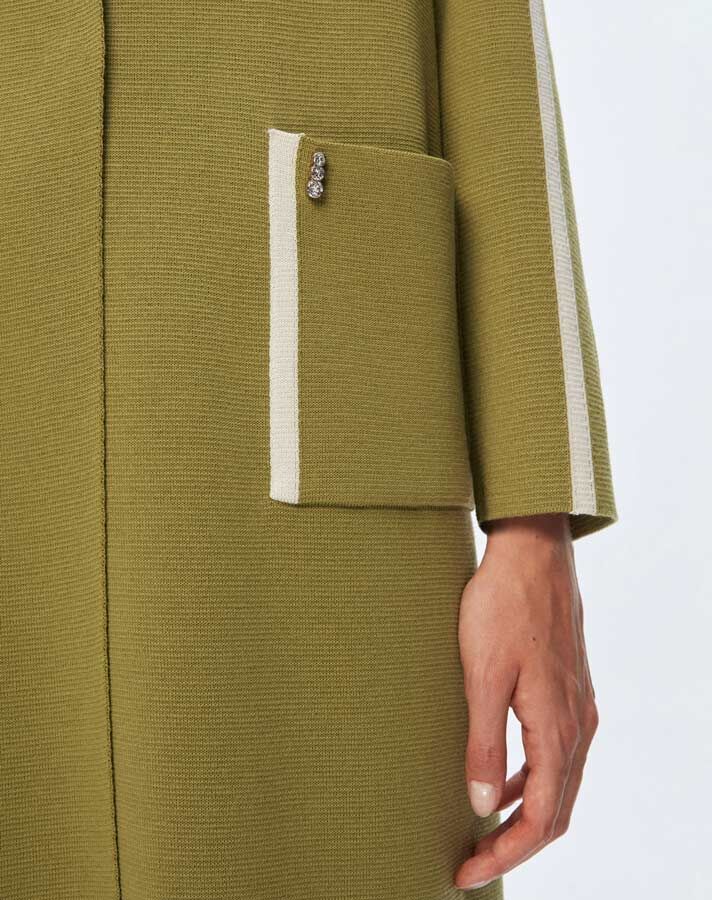 T24K-8013 Kare Desenli Uzun Hırka FİABA-OLİVE - 3