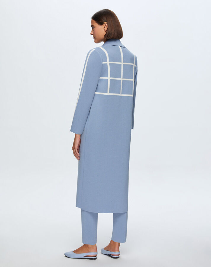 T24K-8013 Kare Desenli Uzun Hırka OVALE-BLUE - 2