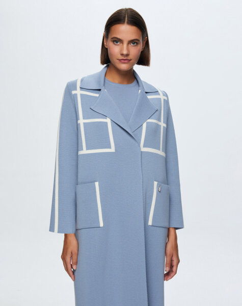 T24K-8013 Kare Desenli Uzun Hırka OVALE-BLUE - 3