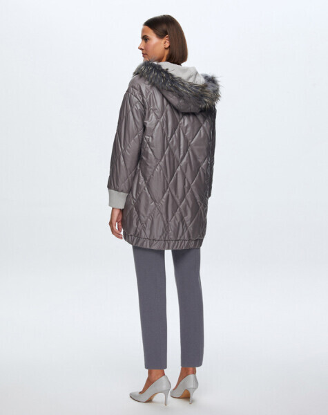 T24K-8015 Baklava Dilimli Kürklü Mont GREY - MISS DALIDA (1)